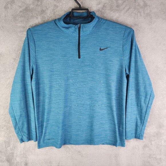 Mens Blue Nike Dri-Fit Pullover Shirt 1/4 Zip Long Sleeve Mock Neck Size L - Picture 2 of 14